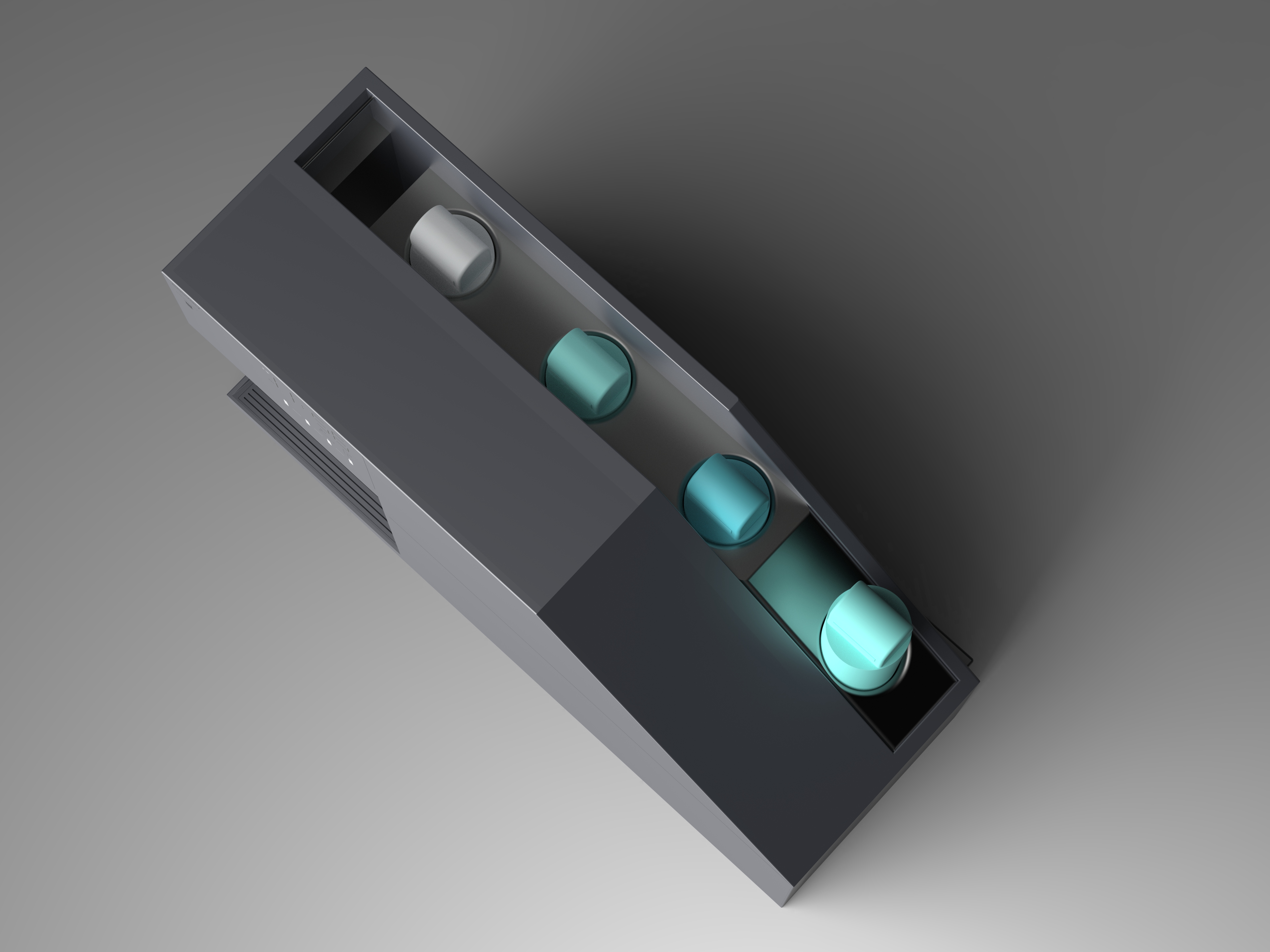 Overhead view of four exposed filter cartridges.